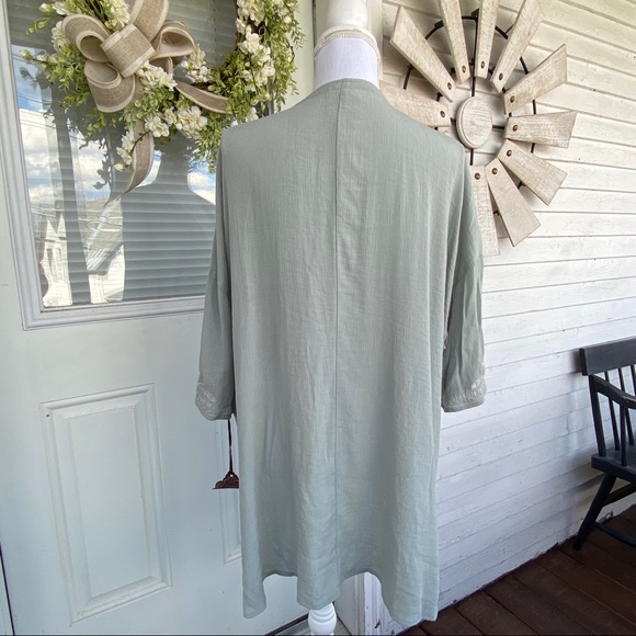 Sage Green Embroidered Gauze BoHo Kimono 3rd Piece - Picture 8 of 8